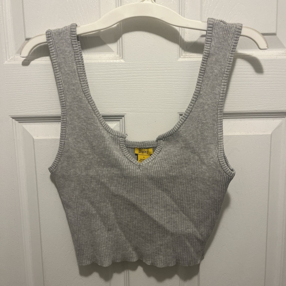 Daisy Gray Ribbed Crop Tank Top